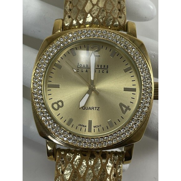 Vintage Joan River Classic Quartz Watch Women’s Gold Leather Crystal Bezel - Picture 15 of 16